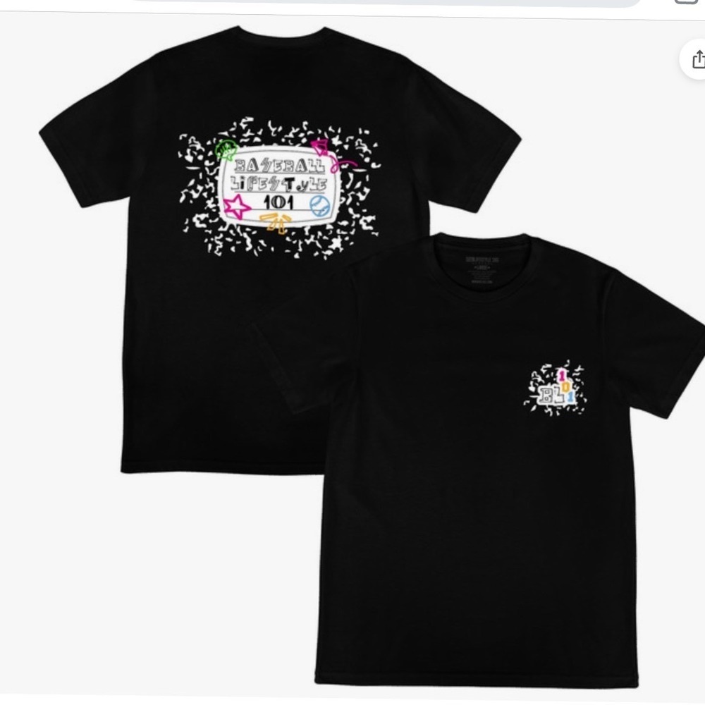 Baseball Lifestyle 101 BTS Composition Tee Black Graphic T-Shirt Mens Medium NEW